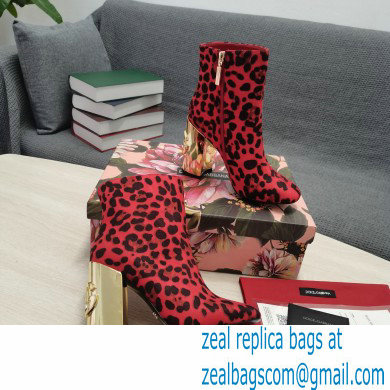 Dolce  &  Gabbana Heel 10.5cm Leather Ankle Boots Leopard Print Red with DG Karol Heel 2021